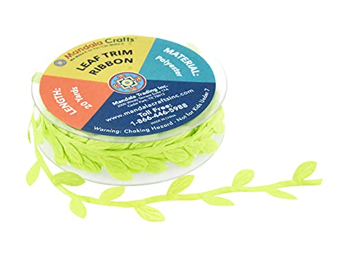 Mandala Crafts Leaf Ribbon for Crafts - Leaf Trim Ribbon -Leaf Ribbon Roll for Botanical Leaf Ribbon Backdrop Baby Shower Party Wedding 20 Yards