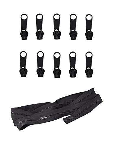 Plastic Zipper by The Yard Bulk 5 Yard Black Zipper Roll for Sewing, Replacement, Upholstery with 10 Sliders, Size 5 Coil; by Mandala Crafts