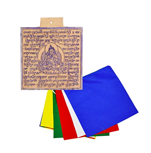 Mudra Crafts Vajrayana Tibetan Prayer Flags Make Your Own Printing Block Nepalese Prayer Flags DIY Kit with Blank Prayer Flags