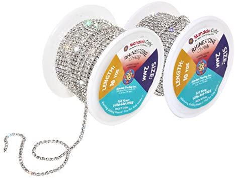 Mandala Crafts Rhinestone Cup Chain Trim Roll for Jewelry Making, Glass Crystal Glam Decor