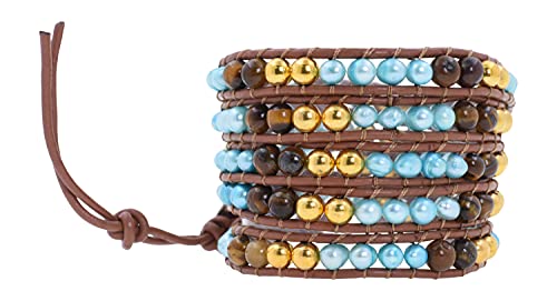 Leather Stackable Bohemian Bracelet for Women Layering Freshwater Cultured Pearl Beaded Leather Boho Wrap Bracelet