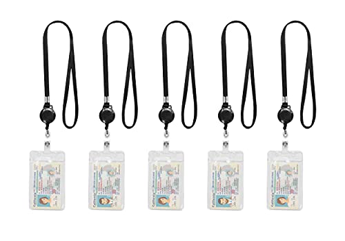 Retract-A-Badge Badge Holder with Lanyard (5-Pack) Black