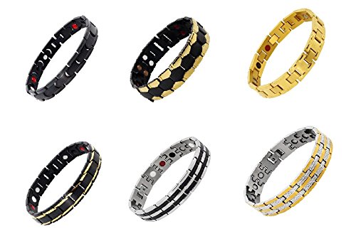 Magnetic Black Silver Gold Tone Masculine Style Stainless Steel Link Bracelet for Men