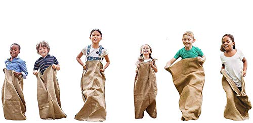 Potato Sack Race Bags for Kids and Adults, 6 Pack Gunny Sacks for Races, Party Games, Birthdays; 24 X 40 Large; by Mandala Crafts