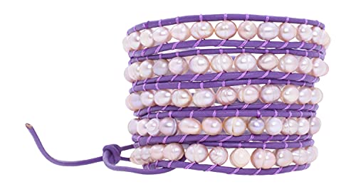 Leather Stackable Bohemian Bracelet for Women Layering Freshwater Cultured Pearl Beaded Leather Boho Wrap Bracelet