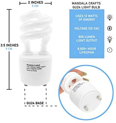 GU24 Light Bulb  CFL 13 w 120 v 60 hz Light Bulb  Compact Fluorescent Lightbulb with Two Prong Base T2 Mini Spiral 4 Pack Cool White by Mandala Crafts