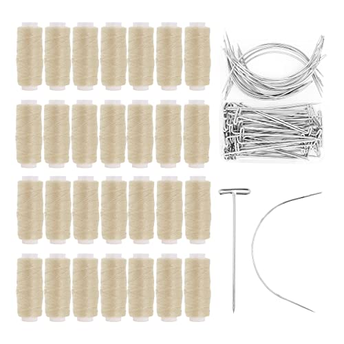 Mandala Crafts Hair Weave Needle and Thread Set - Hair Needle and Thread Kit for Sewing Hair  70 C Needles T Pins 24 Roll Hair Weaving Thread for Hair Sew In Extension Wig Weft