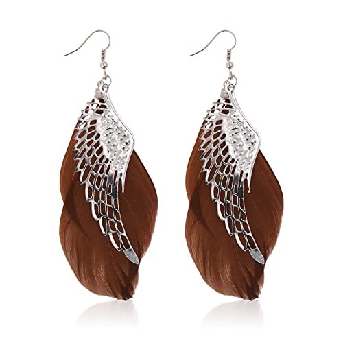 Mudra Crafts Boho Feather Earrings for Women - Bohemian Earrings - Lightweight Feather Dangle Earrings Hippie Earrings for Women Girls