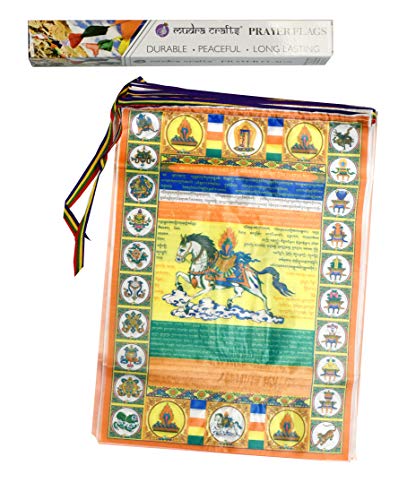 Tibetan Prayer Flag, Himalayan Lungta Windhorse Hanging Banner on a String for Decoration; by Mudra Crafts; Windhorse