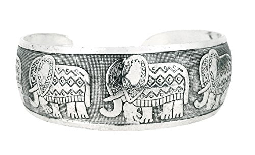 Unisex Alloy Silver Tone African Lucy Elephant Cuff Bracelet (Bohemian Lucky Elephant)