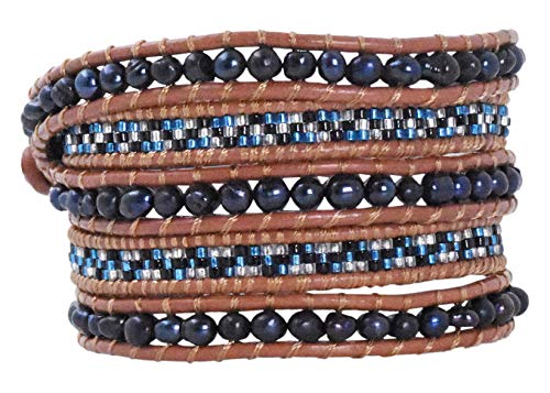Stackable Bohemian Bracelet for Women Layering Freshwater Cultured Pearl Beaded Leather Boho Wrap Bracelet Hippie Multi Layered Bracelets for Women