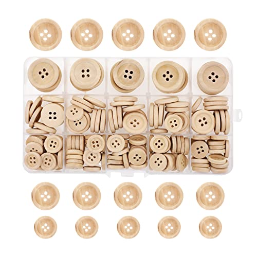 Wooden Buttons - Round Wood Buttons for Crafts Sewing Sweater by Mandala Crafts, Natural Color Bulk 1 Inch Button 4 Holes