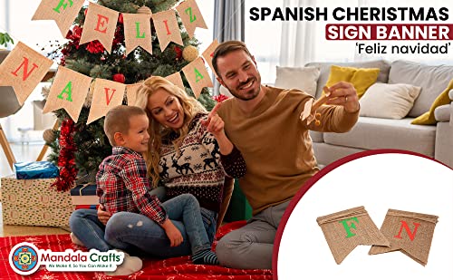 Mandala Crafts Burlap Feliz Navidad Banner for Feliz Navidad Decorations Outdoor Indoor - Feliz Navidad Sign Spanish Christmas Bunting Garland for Mexican Christmas Decorations