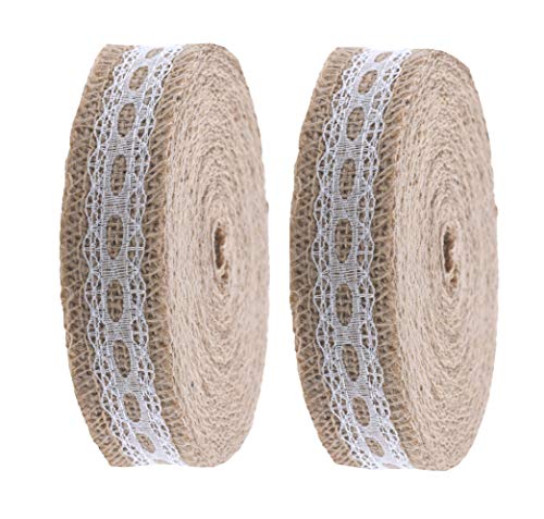 Burlap Ribbon with Lace Unwired 20 Yards Rustic Jute Ribbon for Crafts, Mason Jars, Weddings, Party Decoration; by Mandala Crafts