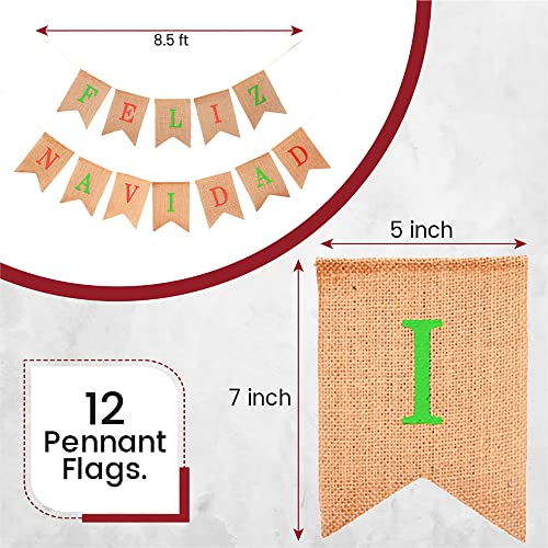Mandala Crafts Burlap Feliz Navidad Banner for Feliz Navidad Decorations Outdoor Indoor - Feliz Navidad Sign Spanish Christmas Bunting Garland for Mexican Christmas Decorations