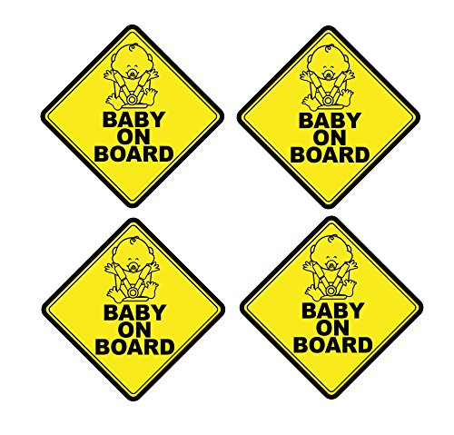 Baby On Board Front Adhesive Vinyl Decal Safety Yellow Signs Pack of 4