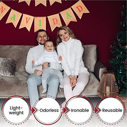 Mandala Crafts Burlap Feliz Navidad Banner for Feliz Navidad Decorations Outdoor Indoor - Feliz Navidad Sign Spanish Christmas Bunting Garland for Mexican Christmas Decorations