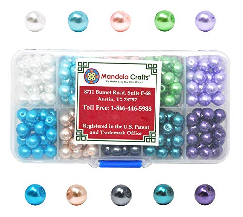 Mandala Crafts 4mm 6mm 8mm Assorted Round Colored Glass Pearl Beads Kit in Bulk for Jewelry Making (8mm, Combo 2)