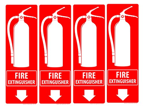 10 Pack Fire Extinguisher Arrow Signs - 4x12 Self-Adhesive Vinyl (Brooks Brand)