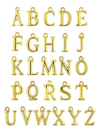 104 Pcs/4 Sets Gold Letter Charms Alphabet ABC Charms A-Z Letter Silver Charms Pendants for DIY Bracelet Necklace Jewelry Making Crafting,2 Colors