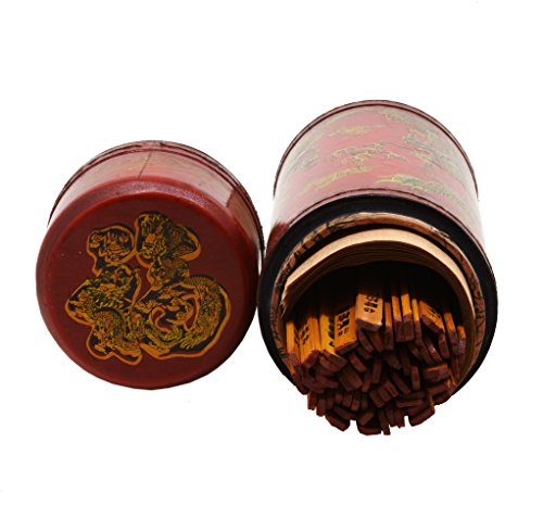 Hinky Imports Chinese Fortune Sticks in English Chinese - Kau Chim Sticks - Chinese Fortune Telling Sticks with Book Chien Tung in Leather Box for Fortune Telling Games