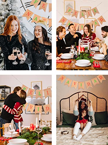 Mandala Crafts Burlap Feliz Navidad Banner for Feliz Navidad Decorations Outdoor Indoor - Feliz Navidad Sign Spanish Christmas Bunting Garland for Mexican Christmas Decorations