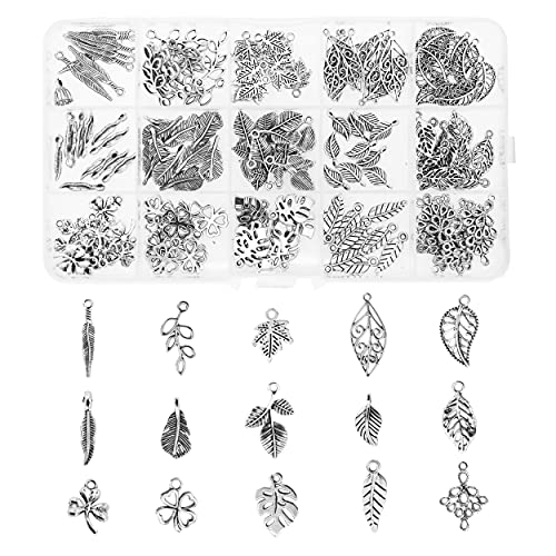  Holibanna 100pcs leaves branch charms vintage leaf charms leaf  bead charms bracelet making charms tree leaves fall pendants silver pendant  silver choker crafting supplies iron Metal jewelry : Arts, Crafts 