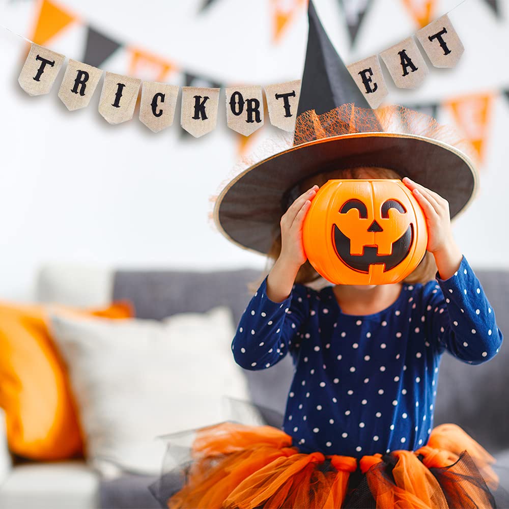 Trick or Treat Halloween Burlap Banner Pennant Garland Bunting for Fireplace Mantle Porch Party Decorations