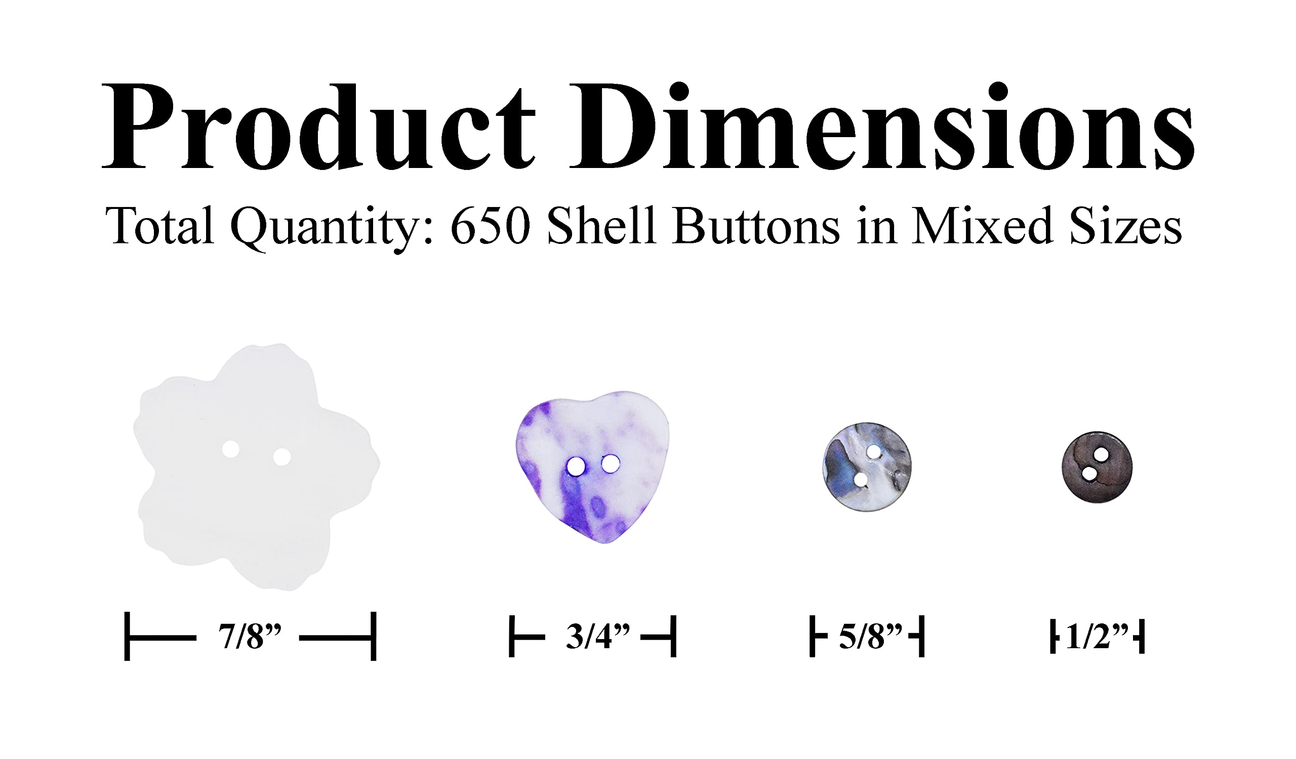 Natural Shell Buttons for Crafts Bulk Mother of Pearl Buttons for Sewing Mixed Seashell Buttons 0.66 LB 300 Grams 650 PCs