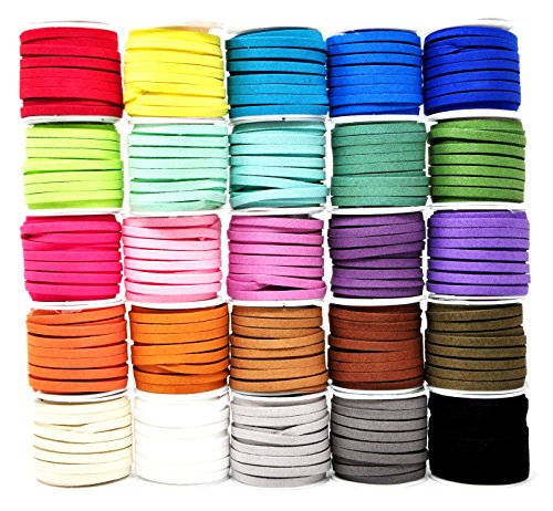 Mandala Crafts Faux Suede Cord - Flat Vegan Leather Cord for Jewelry Making Beading - Micro Fiber Leather String Cord Leather Lace for Leather Lacing Necklace Bracelet 5MM 50 Yards