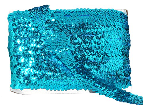 Mandala Crafts Elastic Sequin, Flat Glitter Stretch Bling Paillette Fabric Ribbon, Metallic Appliqué Trim Lace for Dress Embellish, Headband