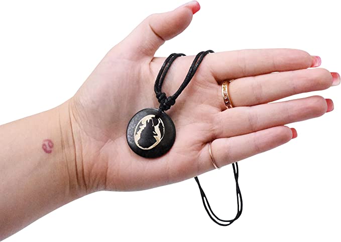 Mandala Crafts Howling Wolf Necklace for Men - Wolf Pendant Necklace for Men Women- Wolf Moon Necklace for Boys Girls
