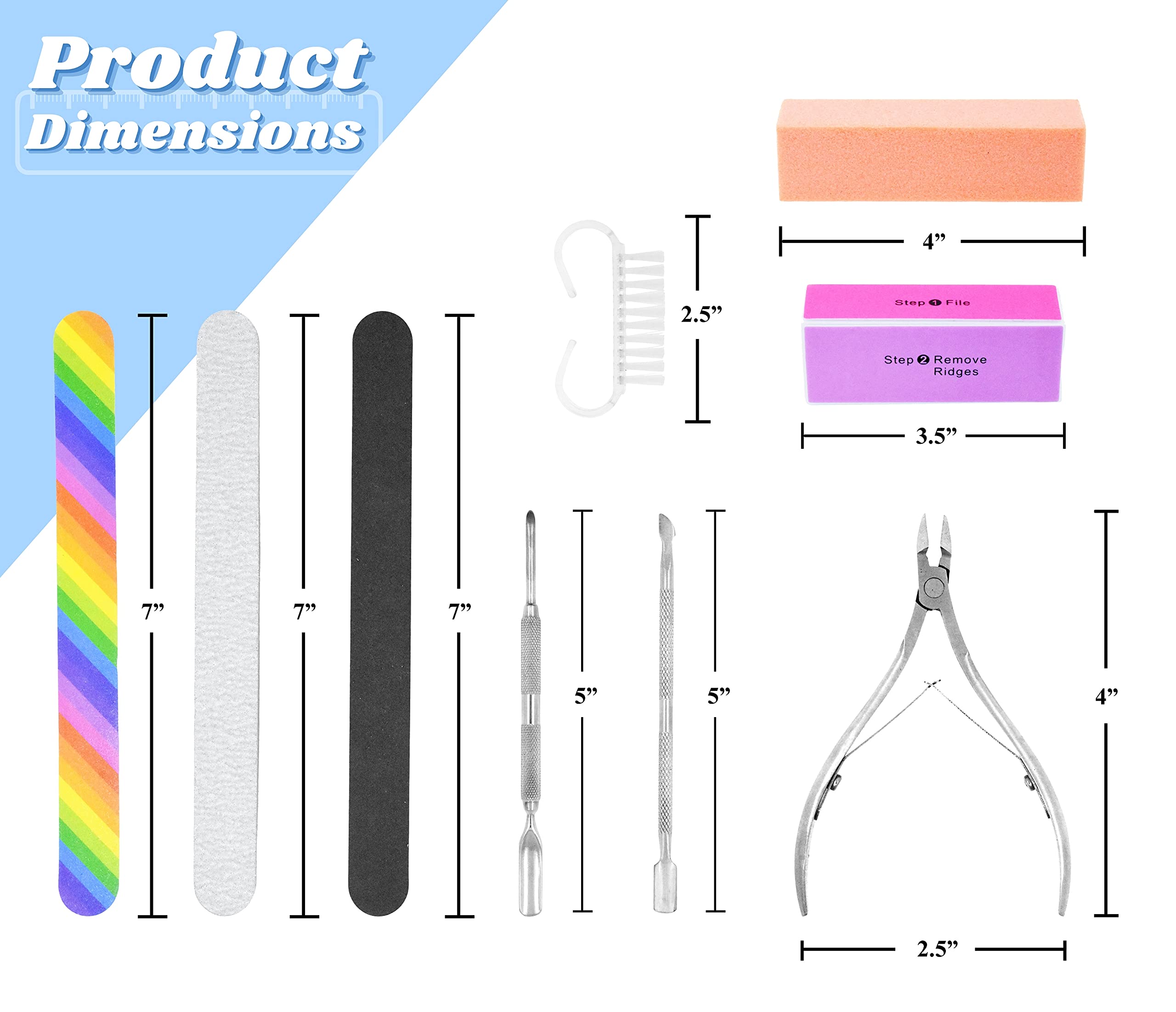 Nail File and Buffer Nail Manicure Kit Nail Brush Nail File Cuticle Pusher Nail Brush Block Nail File Set - Manicure Tool Kit 9 PCS