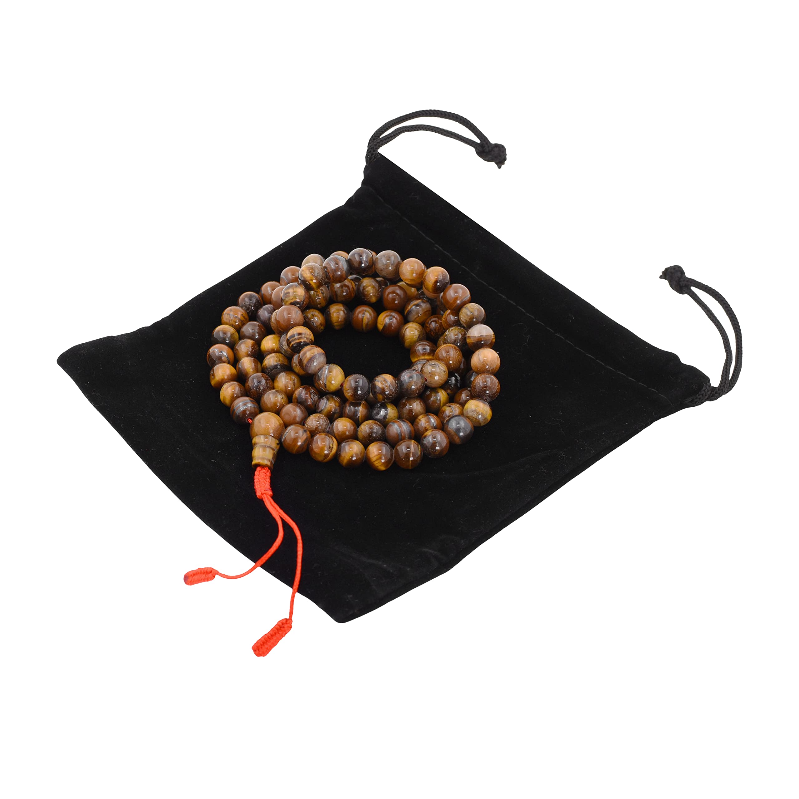 Mudra Crafts Buddhist Prayer Beads Tiger Eye Mala Beads 108 Necklace Bracelet - Tiger Eye Prayer Beads for Men Women - Tibetan Mala Beads for Yoga Meditation