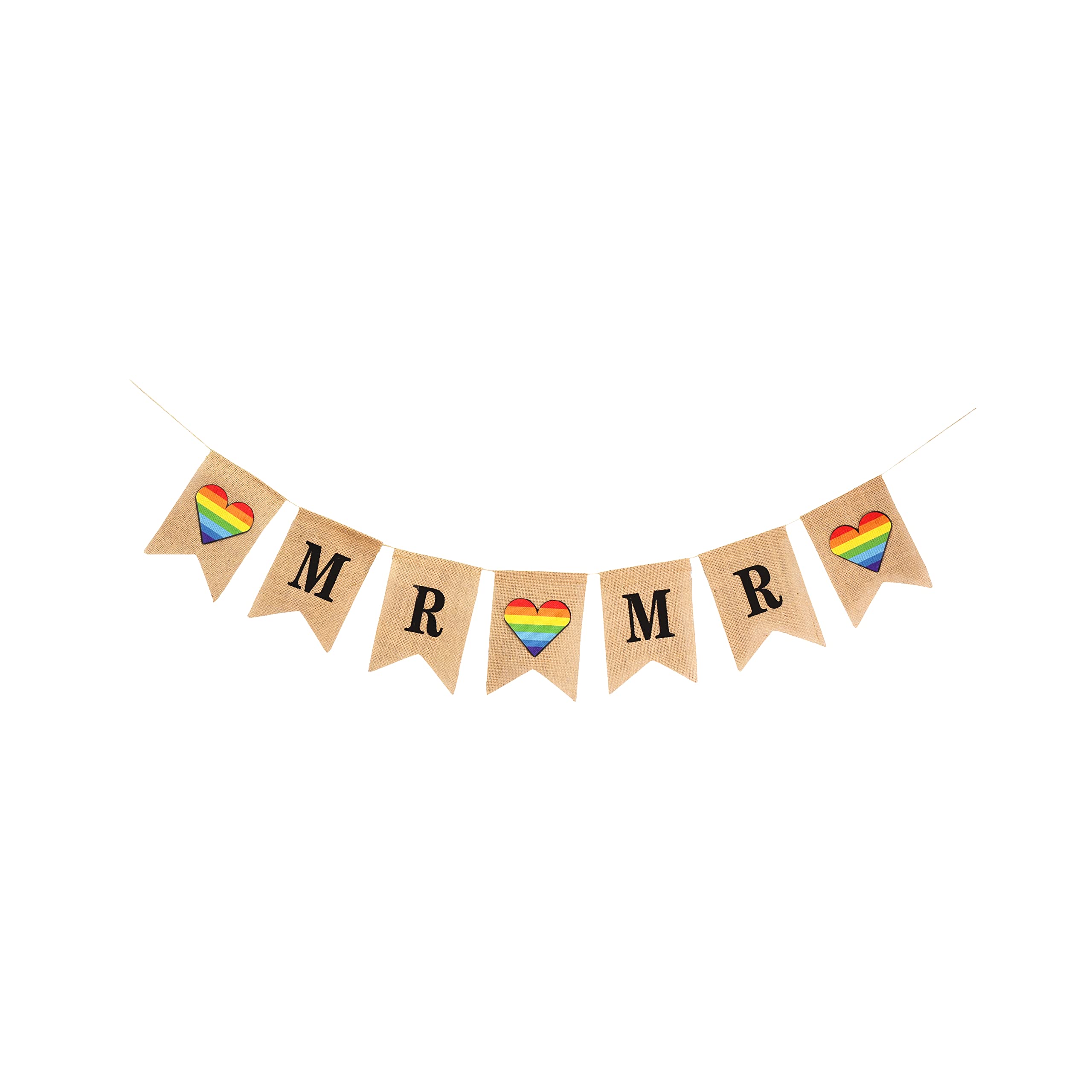 Mandala Crafts Burlap Mr and Mr Banner for Gay Wedding Decorations - Gay Wedding Sign for LGBT Wedding Decorations Gay Engagement Party Decorations