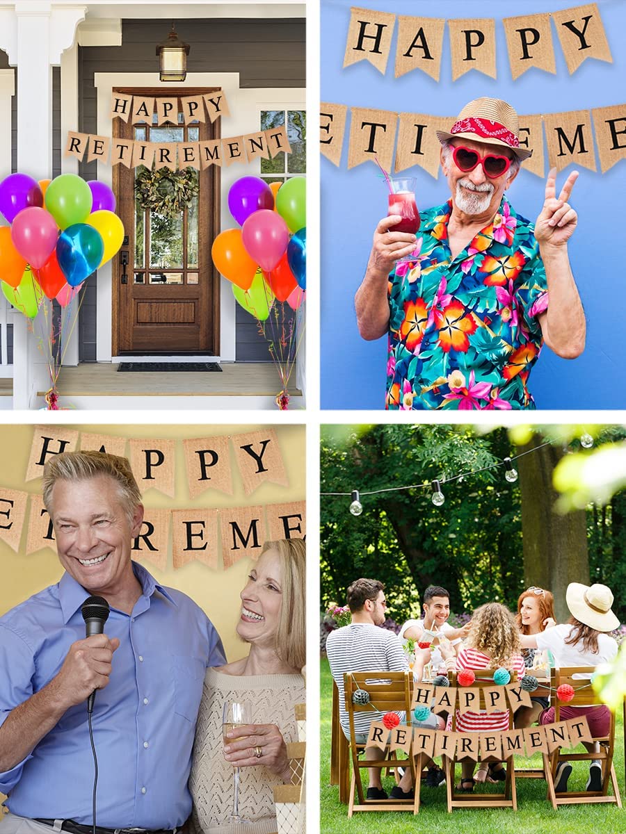 Mandala Crafts Burlap Happy Retirement Banner Happy Retirement Decorations for Women Men - Happy Retirement Sign Bunting Garland for Happy Retirement Party Decorations