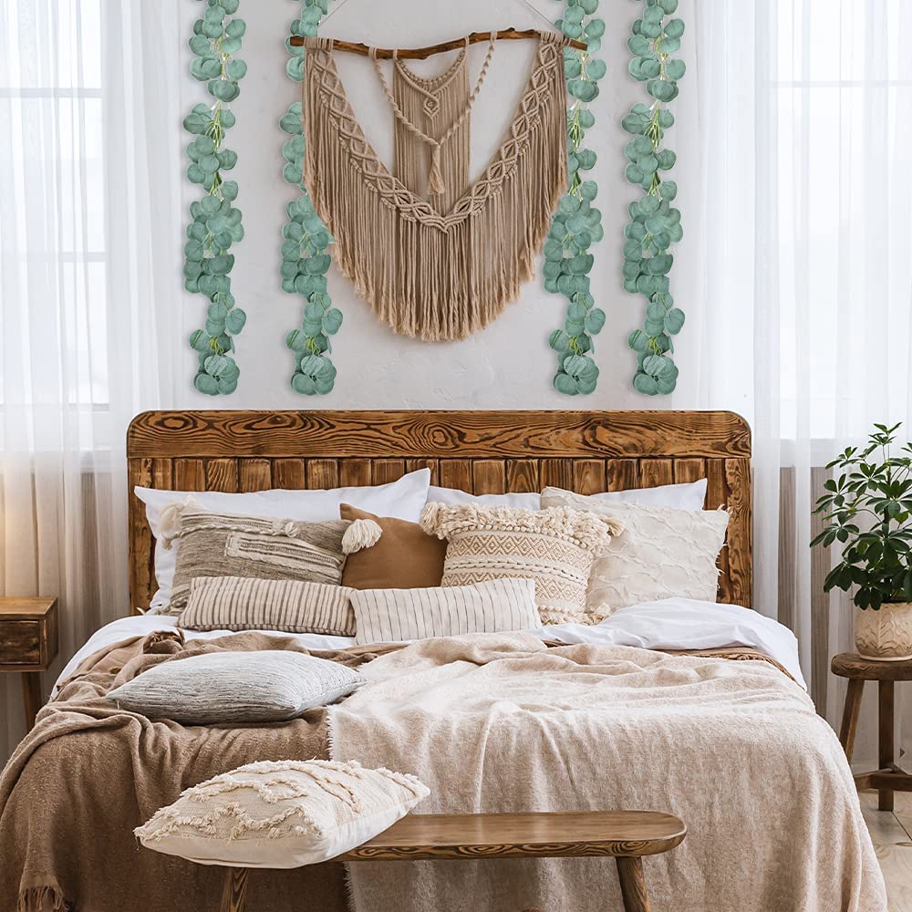 Mandala Crafts Faux Eucalyptus Garland Artificial Green Vines - Fake Greenery Garland Sage Green Decor Leaf Garland - Silver Dollar Eucalyptus Leaves for Wedding 2 PCs