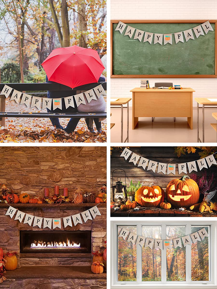 Happy Fall Burlap Banner Sign - Fall Festival Banner Thanksgiving Banner for Fireplace Mantel Happy Fall Decor