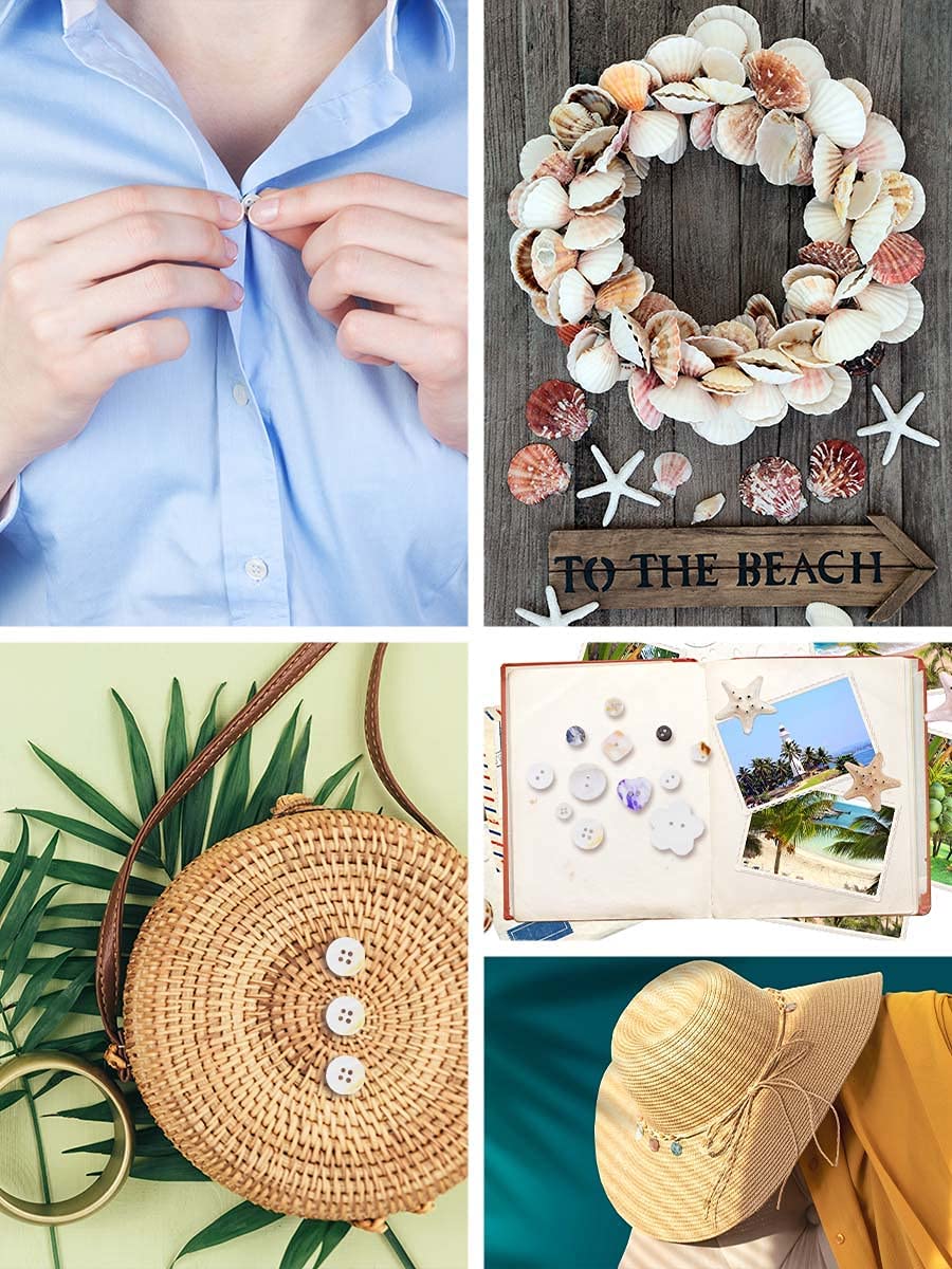 Natural Shell Buttons for Crafts Bulk Mother of Pearl Buttons for Sewing Mixed Seashell Buttons 0.66 LB 300 Grams 650 PCs