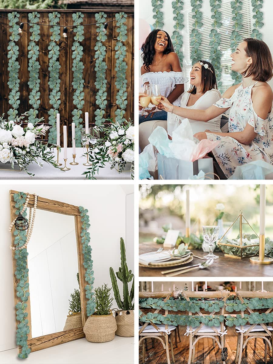 Mandala Crafts Faux Eucalyptus Garland Artificial Green Vines - Fake Greenery Garland Sage Green Decor Leaf Garland - Silver Dollar Eucalyptus Leaves for Wedding 2 PCs