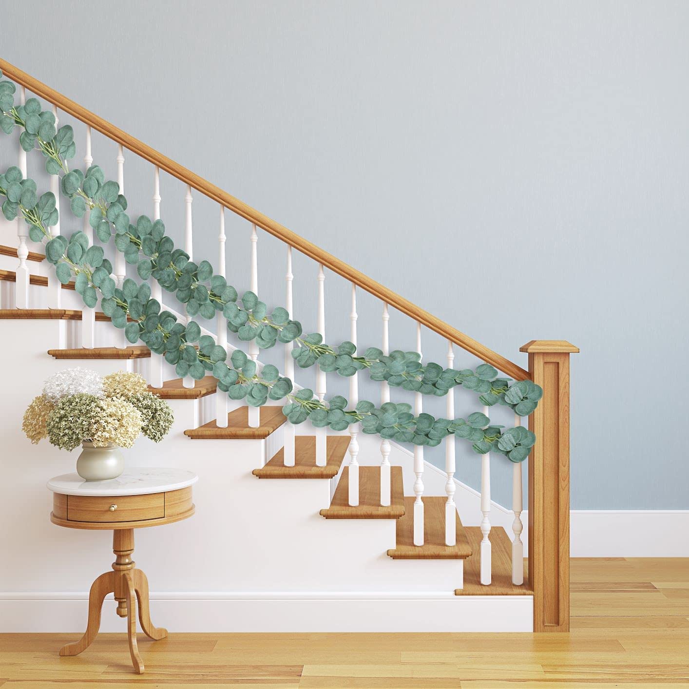 Mandala Crafts Faux Eucalyptus Garland Artificial Green Vines - Fake Greenery Garland Sage Green Decor Leaf Garland - Silver Dollar Eucalyptus Leaves for Wedding 2 PCs