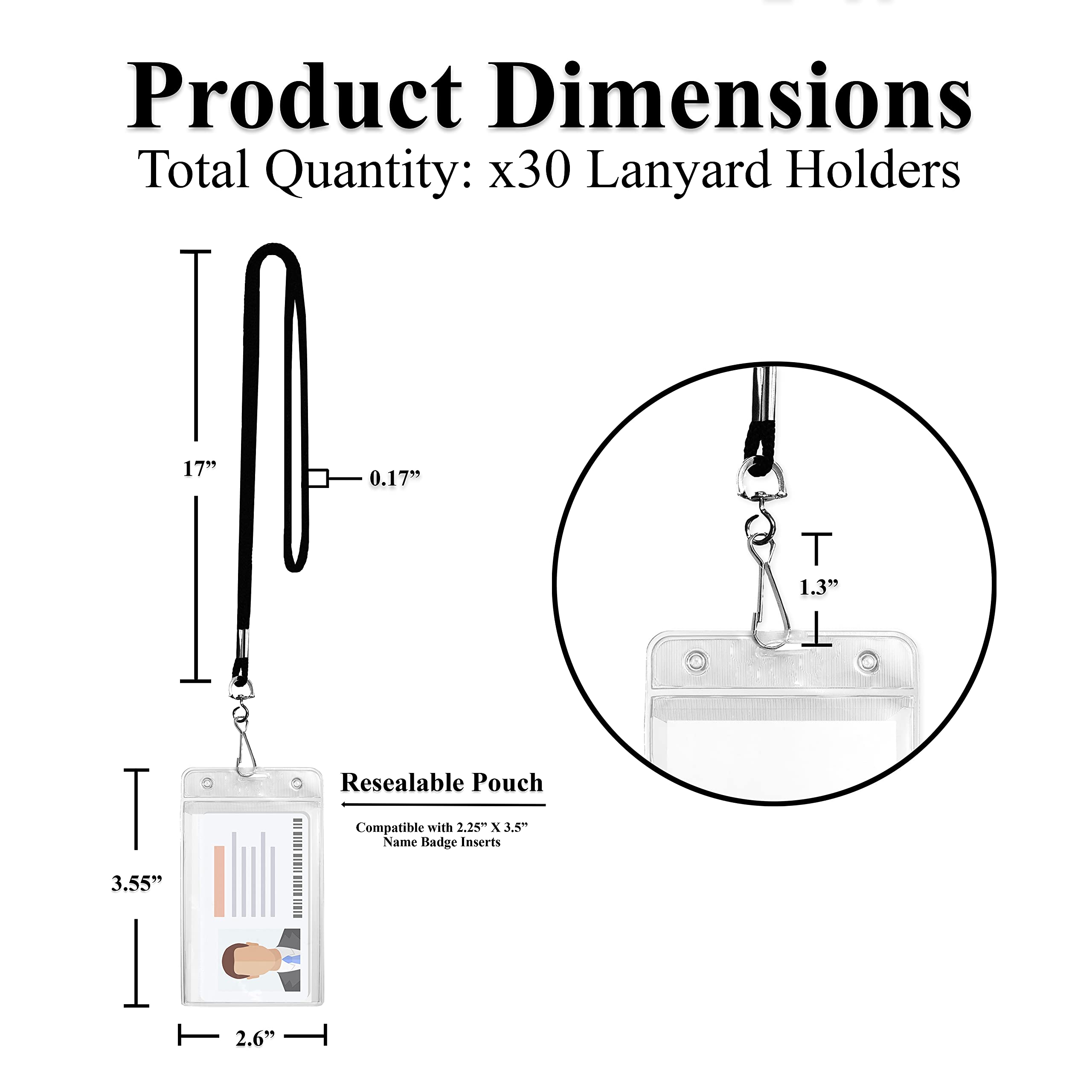 Black Badge Lanyard with ID Holder Name Tag Holder - Vertical ID Badge Holder with Lanyard - Badge Holders with Lanyard for Name Badges 30 PCs