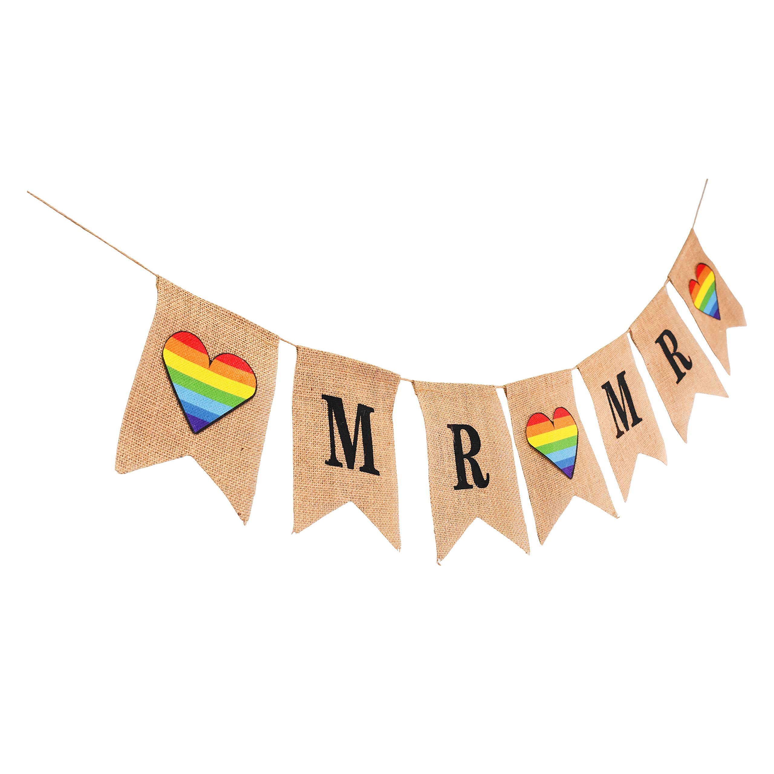 Mandala Crafts Burlap Mr and Mr Banner for Gay Wedding Decorations - Gay Wedding Sign for LGBT Wedding Decorations Gay Engagement Party Decorations