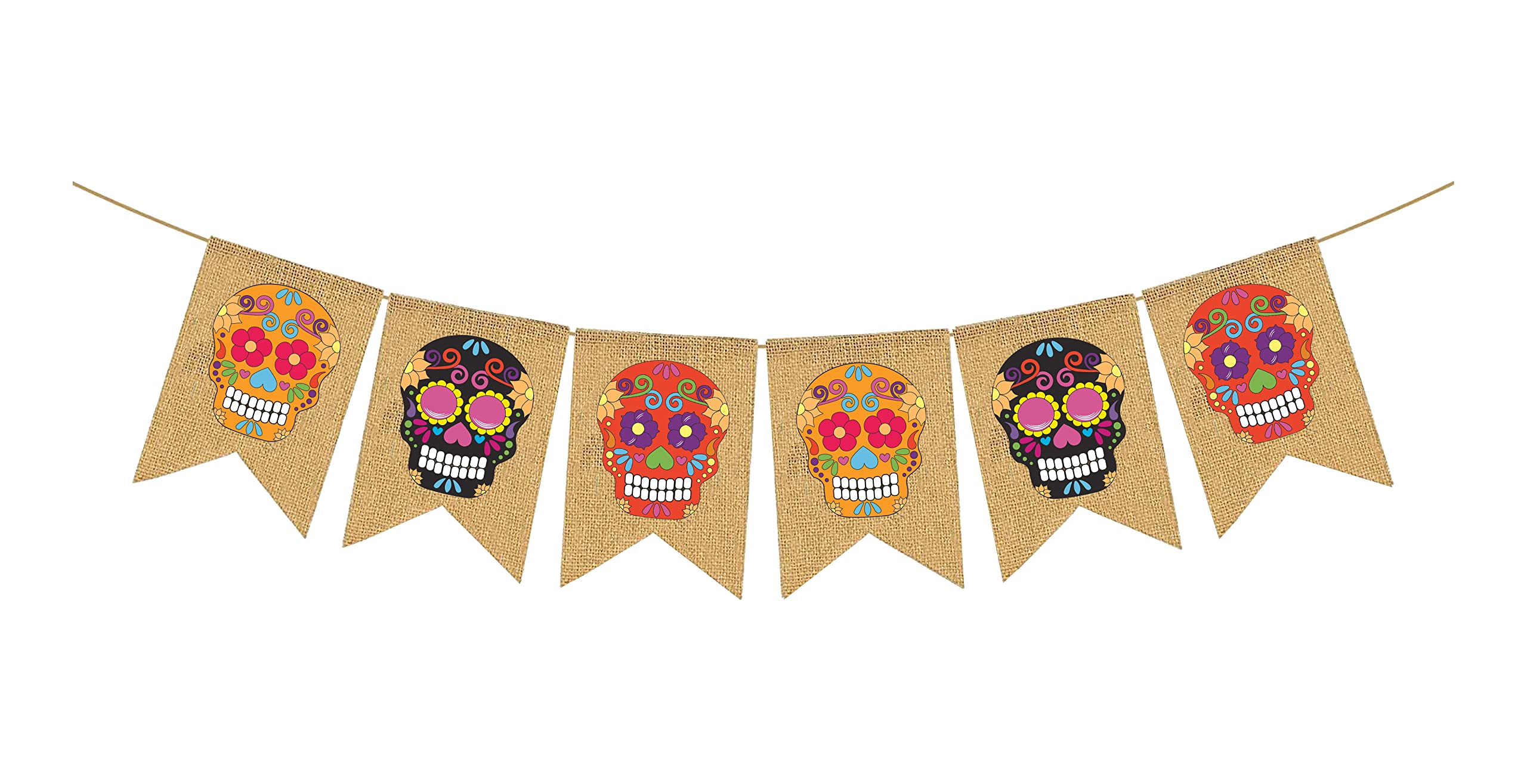 Mandala Crafts Burlap Day of the Dead Banner for Day of the Dead Decorations - Dia De Los Muertos Decorations Sugar Skull Decor Garland for Mexican Fiesta Party Mantle Fireplace