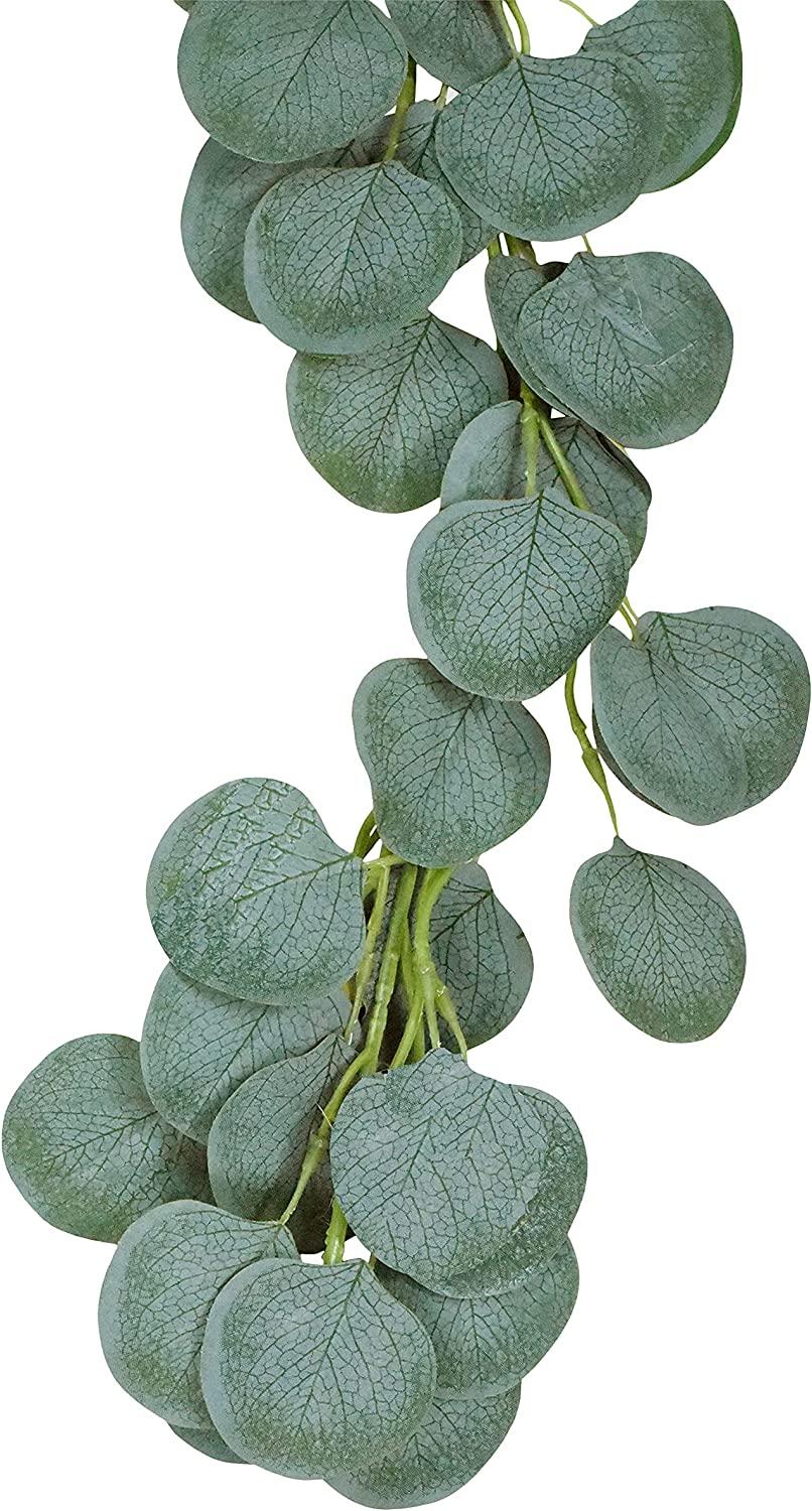 Mandala Crafts Faux Eucalyptus Garland Artificial Green Vines - Fake Greenery Garland Sage Green Decor Leaf Garland - Silver Dollar Eucalyptus Leaves for Wedding 2 PCs