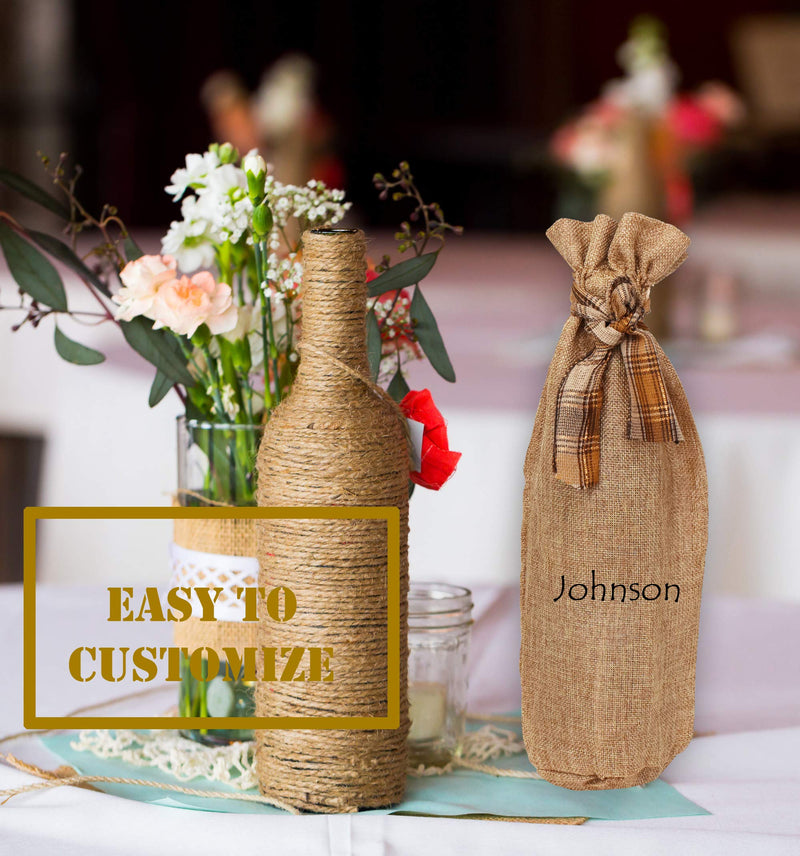 Burlap Wine Bags for Wine Bottles Gifts Reusable Cloth Wine Gift Bags Bulk Pack - Drawstring Gift Bag Bottle Covers for Party Wedding Holiday 12 PCs