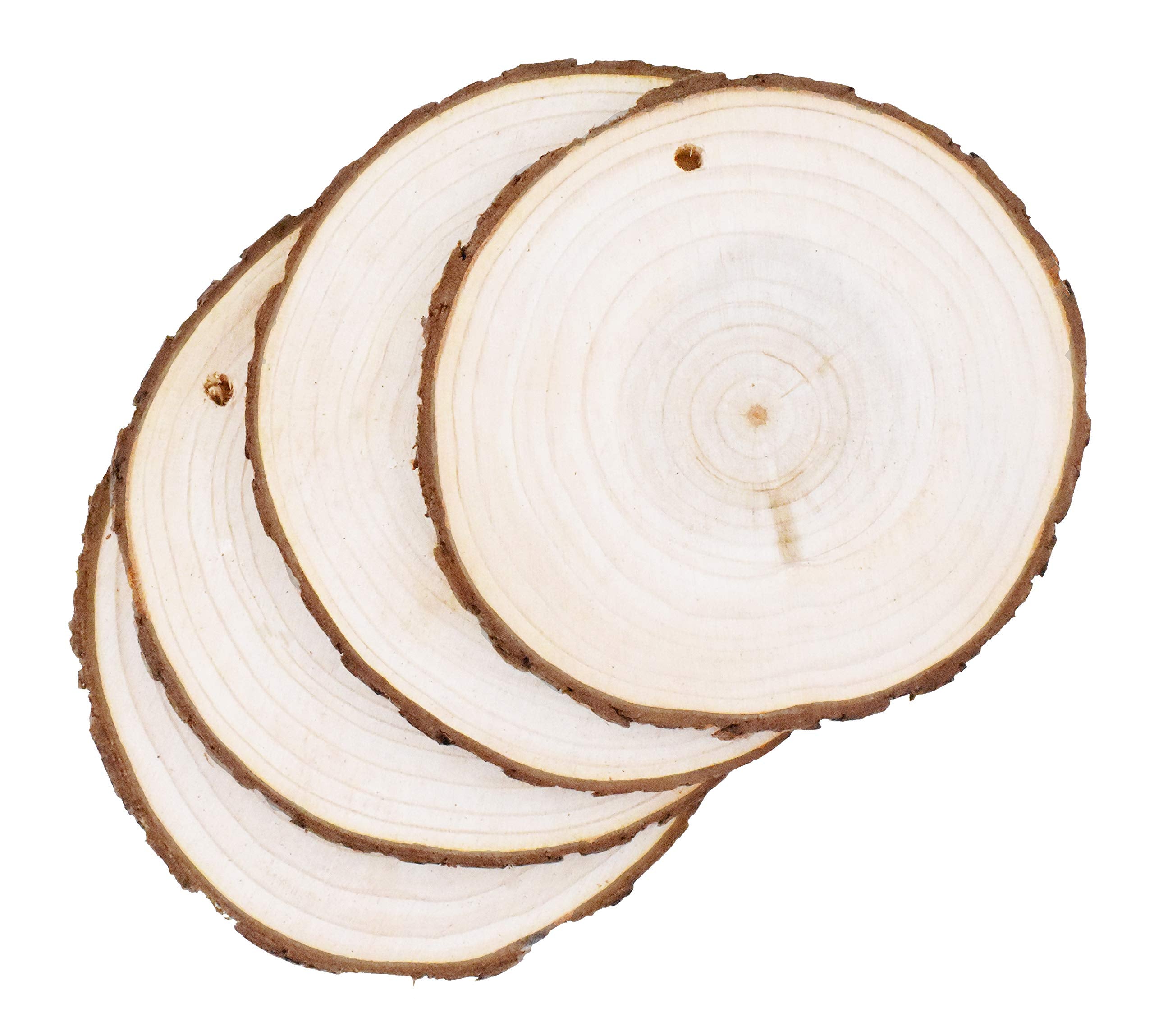 Natural Wood Slices for Centerpieces Crafts - Predrilled Wooden Circles Round Discs with Bark for Wood Burning Projects Arts Coaster Table Décor 20 PCs (Natural, 3.5 Inches)