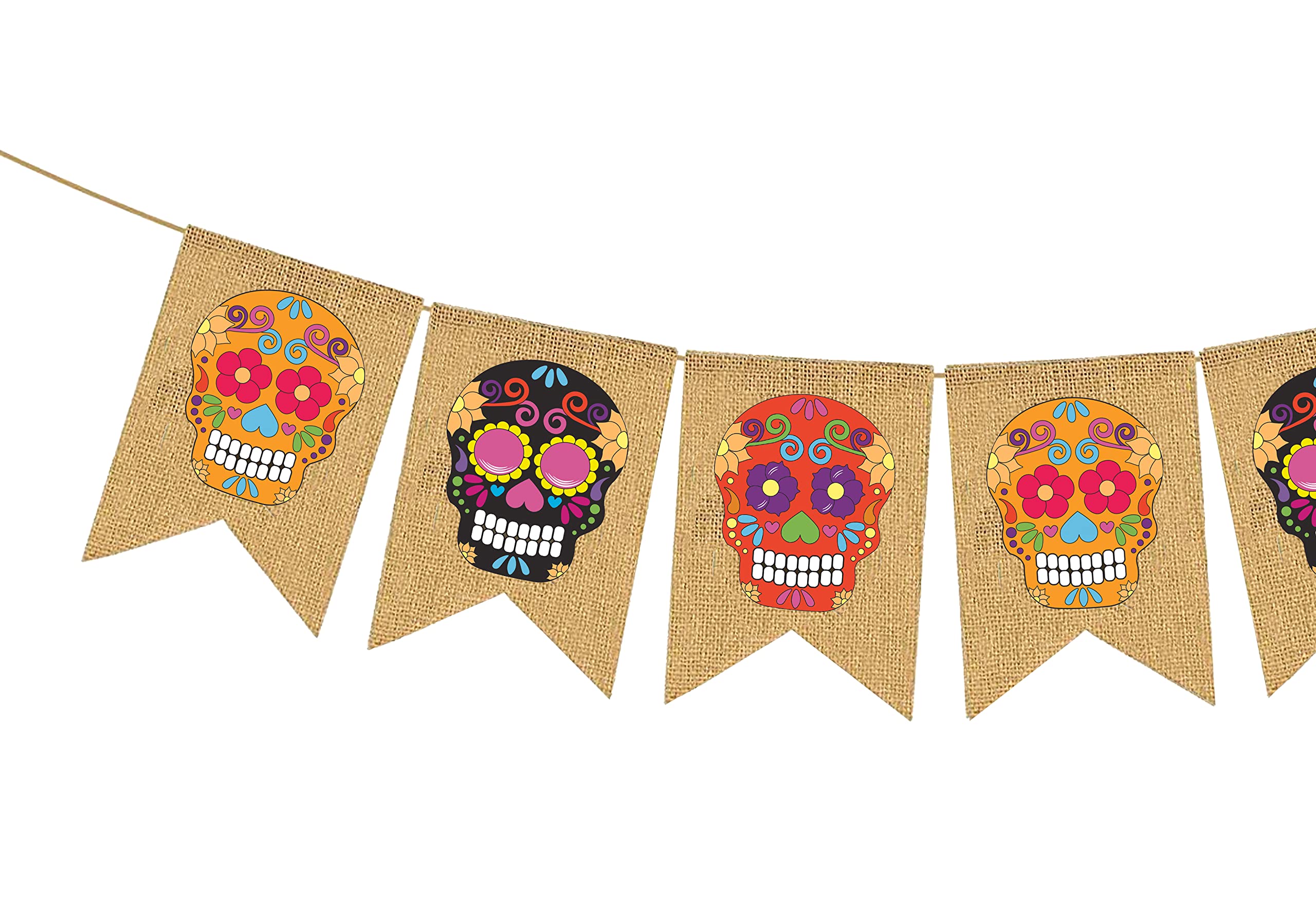 Mandala Crafts Burlap Day of the Dead Banner for Day of the Dead Decorations - Dia De Los Muertos Decorations Sugar Skull Decor Garland for Mexican Fiesta Party Mantle Fireplace