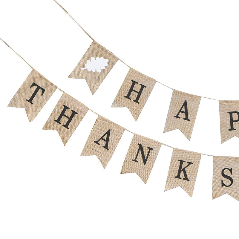 Mandala Crafts Happy Thanksgiving Banner Flag from Burlap for Holiday, Fall, Party Decoration