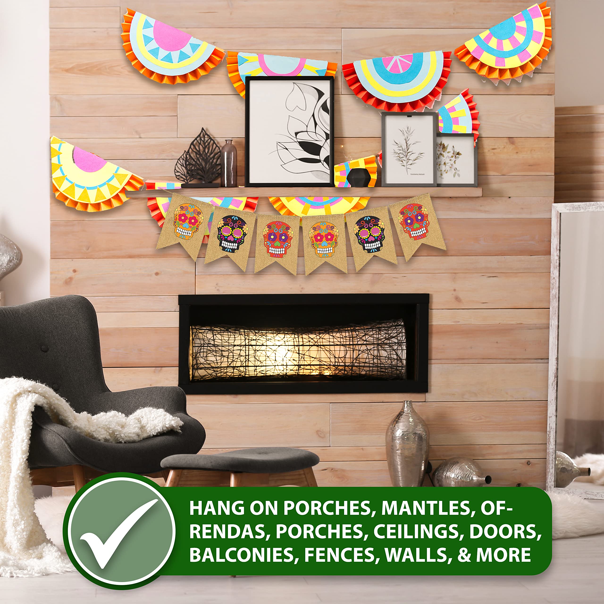 Mandala Crafts Burlap Day of the Dead Banner for Day of the Dead Decorations - Dia De Los Muertos Decorations Sugar Skull Decor Garland for Mexican Fiesta Party Mantle Fireplace